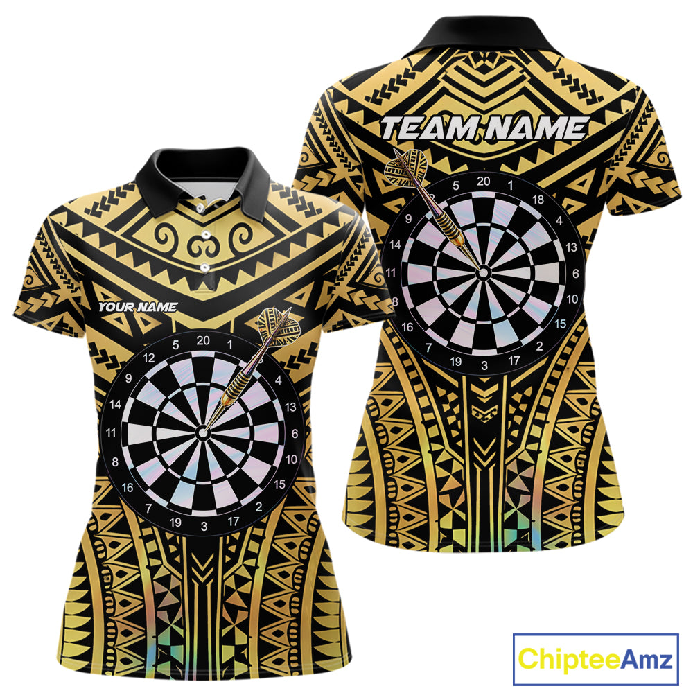 Gold Tribal Holographic Dartboard & Arrow Women Darts Polo Shirt Personalized Dart Team Jerseys NYN2515