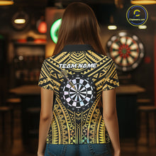 Load image into Gallery viewer, Gold Tribal Holographic Dartboard &amp; Arrow Women Darts Polo Shirt Personalized Dart Team Jerseys NYN2515