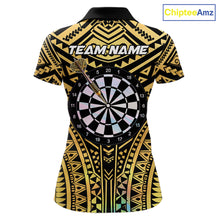 Load image into Gallery viewer, Gold Tribal Holographic Dartboard &amp; Arrow Women Darts Polo Shirt Personalized Dart Team Jerseys NYN2515