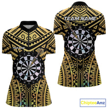 Load image into Gallery viewer, Gold Tribal Holographic Dartboard &amp; Arrow Women Darts Quarter-zip Shirt Personalized Dart Team Jerseys NYN2515