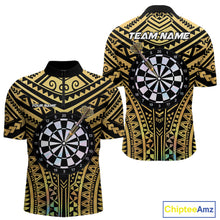 Load image into Gallery viewer, Gold Tribal Holographic Dartboard &amp; Arrow Men Darts Quarter-zip Shirt Personalized Dart Team Jerseys NYN2515