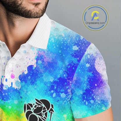 Mens White Pattern Golf Polo Shirt Custom Name Colorful Watercolor Golf Clothes, Golf Gifts NYN2873