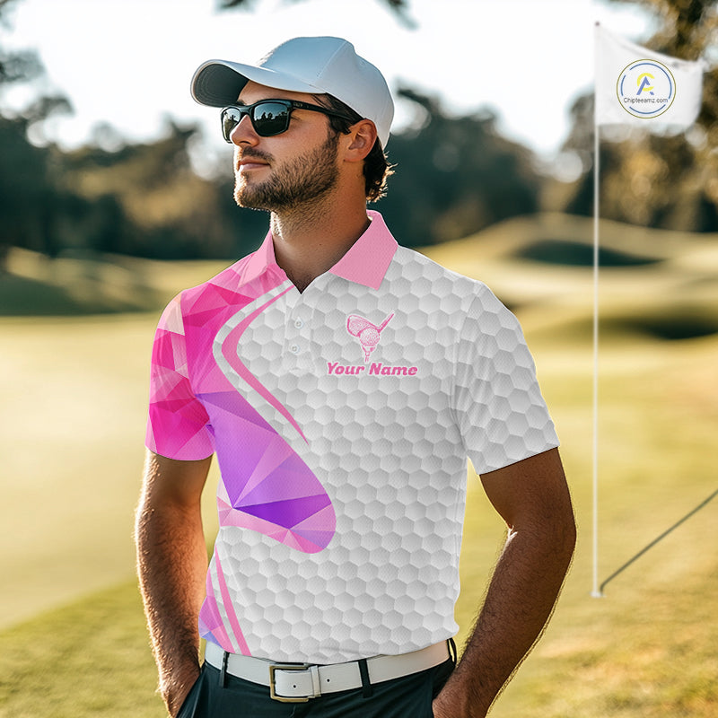 Pink And Purple Diamond Geometric Golf Polo Golf Shirts For Men Custom Golf Team Attire NYN3248
