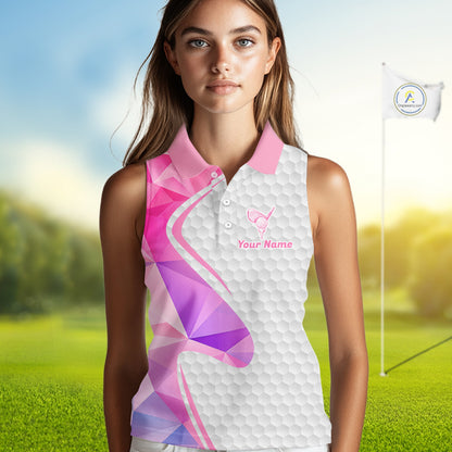 Pink And Purple Diamond Geometric Golf Sleeveless Polo Golf Shirts For Women Custom Golf Team Attire NYN3248