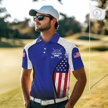 Load image into Gallery viewer, Grunge American Flag Golf Polo Shirts For Men Custom Golf Team Attire For Golfers | Blue NYN3257