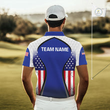 Load image into Gallery viewer, Grunge American Flag Golf Polo Shirts For Men Custom Golf Team Attire For Golfers | Blue NYN3257