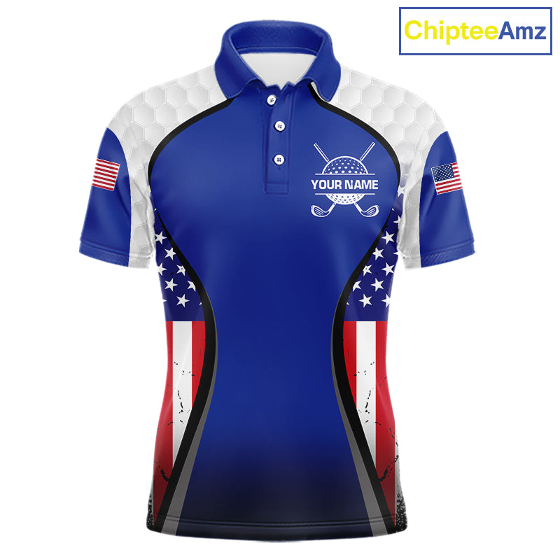 Grunge American Flag Golf Polo Shirts For Men Custom Golf Team Attire For Golfers | Blue NYN3257