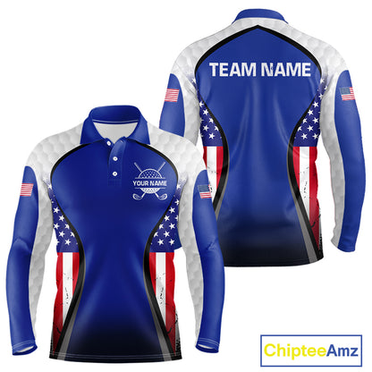Grunge American Flag Golf Polo Shirts For Men Custom Golf Team Attire For Golfers | Blue NYN3257