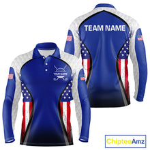Load image into Gallery viewer, Grunge American Flag Golf Polo Shirts For Men Custom Golf Team Attire For Golfers | Blue NYN3257
