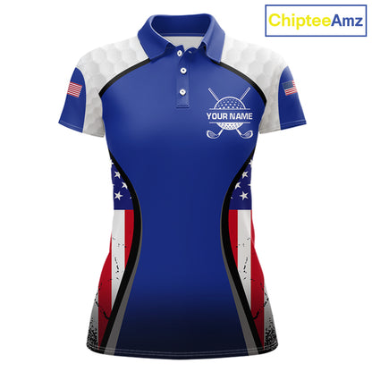 Grunge American Flag Golf Polo Shirts For Women Custom Golf Team Attire For Golfers | Blue NYN3257