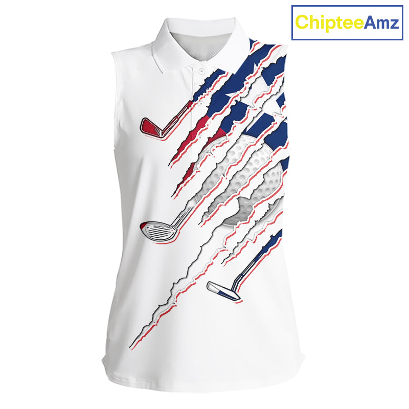Texas Flag Sleeveless Golf Polo Shirt mockup featuring white golf clubs design, Texas golf apparel, Lone Star golf clothing, personalized golf polo, custom golf team uniform, performance sportswear.