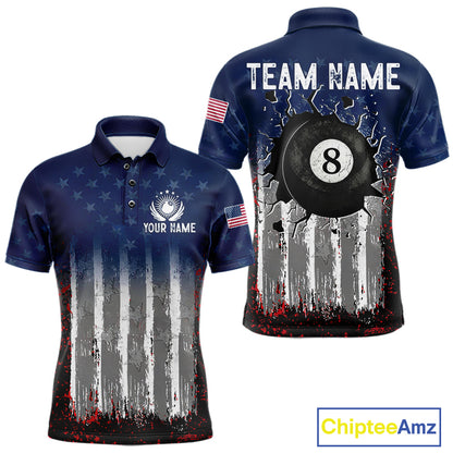 American Flag Cracked 8 Ball Billiard Pool Shirt For Men Custom Grunge Patriotic Billiard Team Jersey NYN3085
