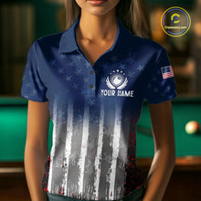 Load image into Gallery viewer, American Flag Cracked 8 Ball Billiard Pool Shirt For Women Custom Grunge Patriotic Billiard Team Jersey NYN3085