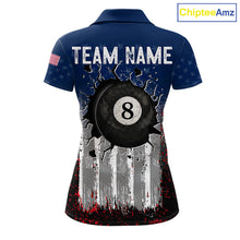 Load image into Gallery viewer, American Flag Cracked 8 Ball Billiard Pool Shirt For Women Custom Grunge Patriotic Billiard Team Jersey NYN3085