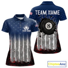 Load image into Gallery viewer, American Flag Cracked 8 Ball Billiard Pool Shirt For Women Custom Grunge Patriotic Billiard Team Jersey NYN3085