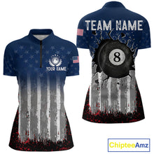 Load image into Gallery viewer, American Flag Cracked 8 Ball Billiard Pool Shirt For Women Custom Grunge Patriotic Billiard Team Jersey NYN3085