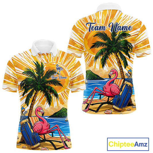 Funny Flamingo Mens Golf Polo Shirt Custom Summer Tropical Golf Team Clothing Golf Gifts NYN3262