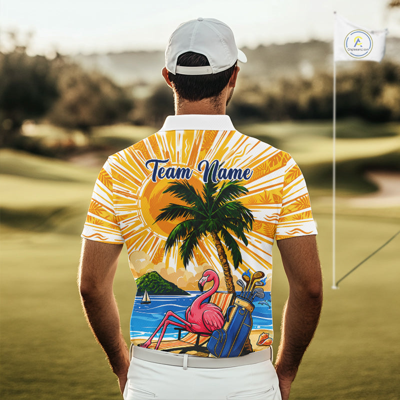 Funny Flamingo Mens Golf Polo Shirt Custom Summer Tropical Golf Team Clothing Golf Gifts NYN3262