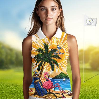 Funny Flamingo Womens Golf Sleeveless Polo Shirt Custom Summer Tropical Golf Team Clothing Golf Gifts NYN3262