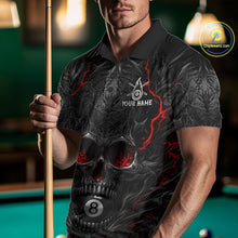 Load image into Gallery viewer, Male billiards player wearing Flaming Skull 8 Ball pool jersey during league and tournament competition
