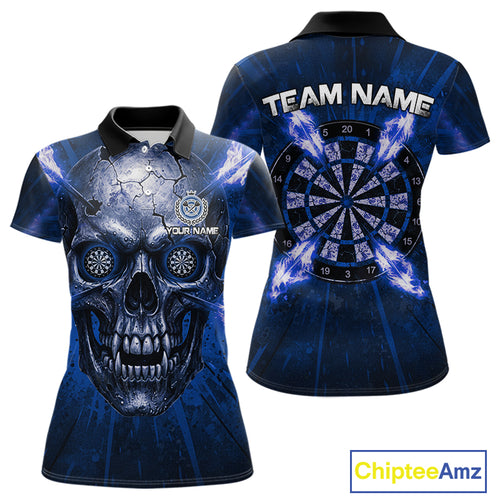 Custom Blue Flames Dart Arrow Cracked Skull Women Darts Polo Shirt Grunge Dart Gifts NYN1991