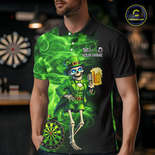 Load image into Gallery viewer, Funny Skeleton St Patrick's Day Men Darts Polo Shirt Custom Flame Shamrock Darts Team Jersey NYN2529