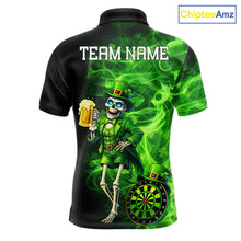 Load image into Gallery viewer, Funny Skeleton St Patrick's Day Men Darts Polo Shirt Custom Flame Shamrock Darts Team Jersey NYN2529