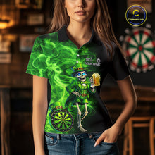 Load image into Gallery viewer, Funny Skeleton St Patrick's Day Women  Darts Polo Shirt Custom Flame Shamrock Darts Team Jersey NYN2529