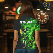 Load image into Gallery viewer, Funny Skeleton St Patrick's Day Women  Darts Polo Shirt Custom Flame Shamrock Darts Team Jersey NYN2529