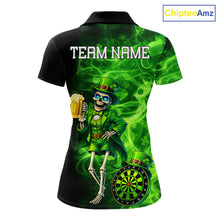Load image into Gallery viewer, Funny Skeleton St Patrick's Day Women  Darts Polo Shirt Custom Flame Shamrock Darts Team Jersey NYN2529