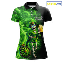 Load image into Gallery viewer, Funny Skeleton St Patrick's Day Women  Darts Polo Shirt Custom Flame Shamrock Darts Team Jersey NYN2529