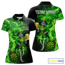 Load image into Gallery viewer, Funny Skeleton St Patrick's Day Women  Darts Polo Shirt Custom Flame Shamrock Darts Team Jersey NYN2529