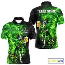 Load image into Gallery viewer, Funny Skeleton St Patrick's Day Men Darts Polo Shirt Custom Flame Shamrock Darts Team Jersey NYN2529