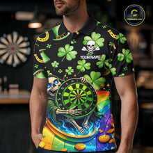 Load image into Gallery viewer, Rainbow Funny Skeleton Green Dartboard Men Darts Polo Shirt Custom St Patrick's Day Darts Jersey NYN2533