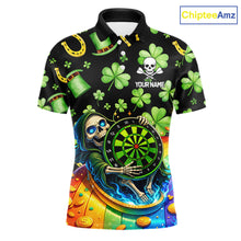 Load image into Gallery viewer, Rainbow Funny Skeleton Green Dartboard Men Darts Polo Shirt Custom St Patrick's Day Darts Jersey NYN2533