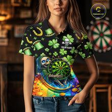 Load image into Gallery viewer, Rainbow Funny Skeleton Green Dartboard Women Darts Polo Shirt Custom St Patrick's Day Darts Jersey NYN2533