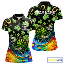 Load image into Gallery viewer, Rainbow Funny Skeleton Green Dartboard Women Darts Polo Shirt Custom St Patrick's Day Darts Jersey NYN2533