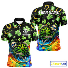 Load image into Gallery viewer, Rainbow Funny Skeleton Green Dartboard Men Darts Polo Shirt Custom St Patrick's Day Darts Jersey NYN2533