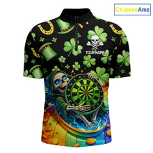 Load image into Gallery viewer, Rainbow Funny Skeleton Green Dartboard Men Darts Quarter-Zip Shirt Custom St Patrick's Day Darts Jersey NYN2533