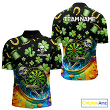 Load image into Gallery viewer, Rainbow Funny Skeleton Green Dartboard Men Darts Quarter-Zip Shirt Custom St Patrick's Day Darts Jersey NYN2533