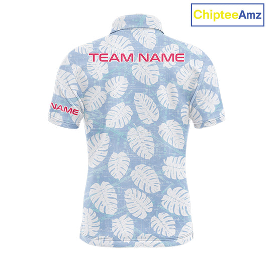 Custom Blue Tropical Monstera Funny Flamingo Matching Men Golf Polo Shirts Team Golf Clothes  NYN2881