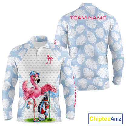 Custom Blue Tropical Monstera Funny Flamingo Matching Men Golf Polo Shirts Team Golf Clothes  NYN2881