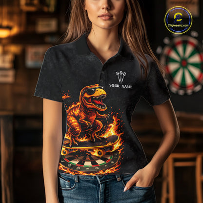 Custom Grunge Flame Dinosaur Darts Shirt Polo & 1/4 Zip Darts Jersey For Women US Flag Dart Outfit NYN2884