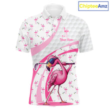 Load image into Gallery viewer, Funny Flamingo Mens Golf Shirt Polo Personalized Pink Argyle Pattern Golf Team Outfits NYN3097