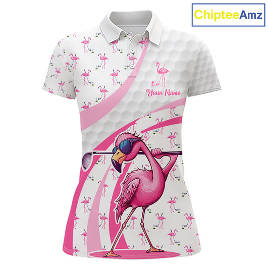 Funny Flamingo Mens Golf Shirt Polo Personalized Pink Argyle Pattern Golf Team Outfits NYN3097