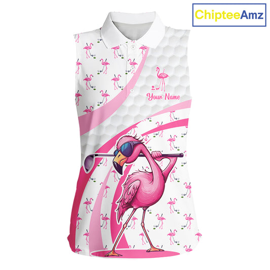 Funny Flamingo Mens Golf Shirt Sleeveless Polo Personalized Pink Argyle Pattern Golf Team Outfits NYN3097