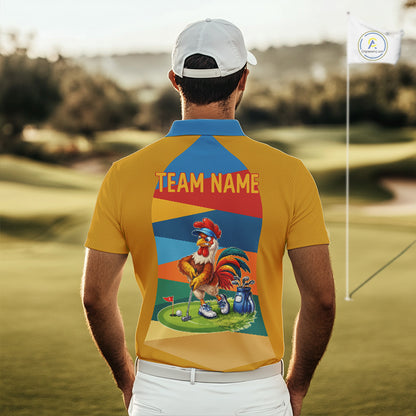 Colorful Rooster Mens Golf Polo Shirts Personalized Funny Golf Ball Shirts, Golf Gifts For Men NYN3098