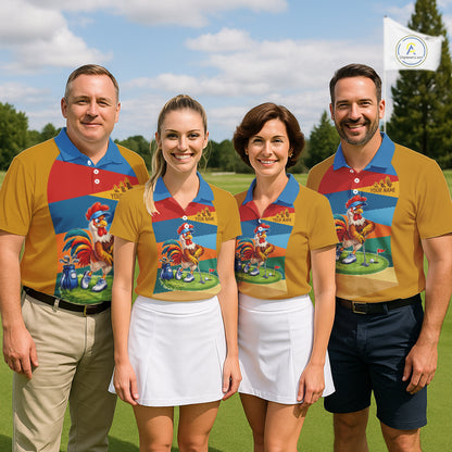 Colorful Rooster Mens Golf Polo Shirts Personalized Funny Golf Ball Shirts, Golf Gifts For Men NYN3098