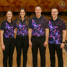 Load image into Gallery viewer, Neon Blue And Pink Butterfly Bowling Polo &amp; 1/4-Zip Shirt For Men Custom Colorful Bowling Team Jersey NYN3266