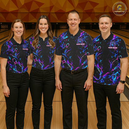 Splatter Neon Purple & Blue Bowling Shirts For Women Custom Funny Raccoon Team Bowling Jersey NYN3270